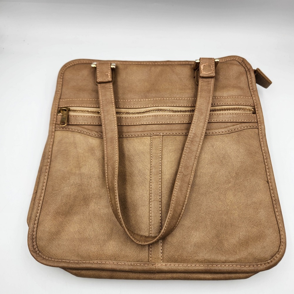MaryAnn Rosenfeld Leather Tote Bag Tan‎ Brown Zip Top Shoulder Handbag